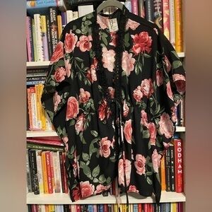 Haute Project rose print plus size tie front robe